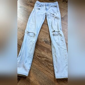 American eagle size 0 regular distressed ripped jeans super stretch